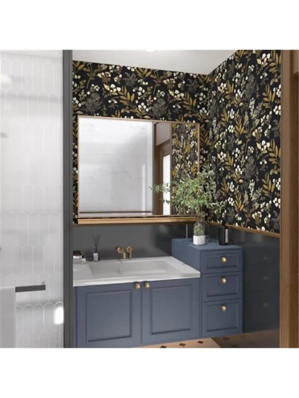 Peel & Stick Wallpaper Black Gold Floral Removable Vintage Contact Paper 48 SqFt